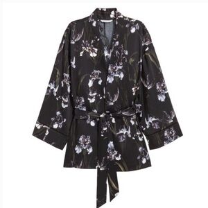 Womens H&M Black Floral Print Kimono Jacket Blazer - Sz 12